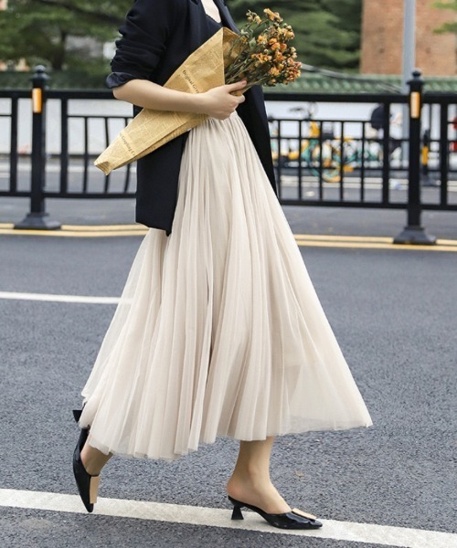Beststore(ベストストア)の「ロング チュールスカート マキシスカート ウエストゴム(スカート・レディース・ライトベージュ/ライトグレー/ブラウン/グリーン/ホワイト/ブラック/ライトピンク・L/S/M)」の17枚目の写真