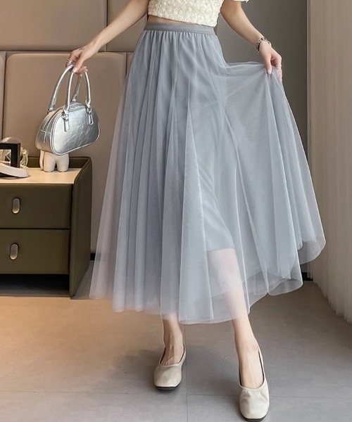 Beststore(ベストストア)の「ロング チュールスカート マキシスカート ウエストゴム(スカート・レディース・ライトベージュ/ライトグレー/ブラウン/グリーン/ホワイト/ブラック/ライトピンク・L/S/M)」の8枚目の写真