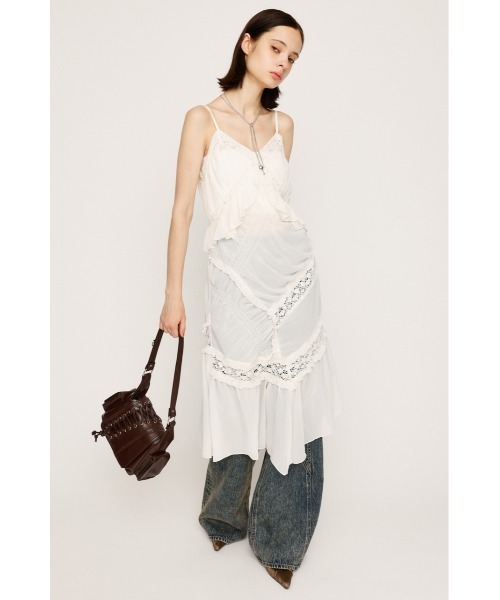SLY(スライ)の「SHEER SQUEEZE CAMI DRESS シアー スクウィーズ キャミドレス キャミワンピース 夏服 秋服(ワンピース・レディース・アイボリー/マルチ・FREE)」の3枚目の写真
