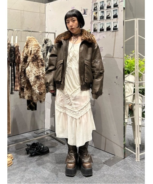 SLY(スライ)の「SHEER SQUEEZE CAMI DRESS シアー スクウィーズ キャミドレス キャミワンピース 夏服 秋服(ワンピース・レディース・アイボリー/マルチ・FREE)」の19枚目の写真