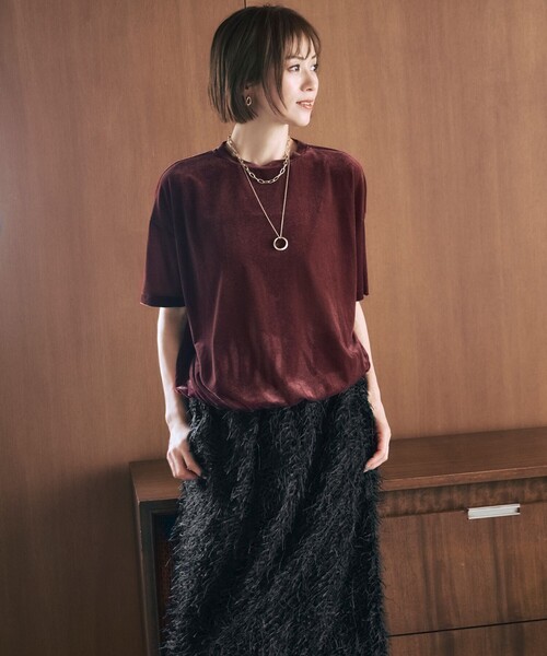 自由区(ジユウク)の「シアーベロア カットソー(Tシャツ/カットソー・レディース・ブラウン系/ワイン系/ネイビー系・32)」の8枚目の写真