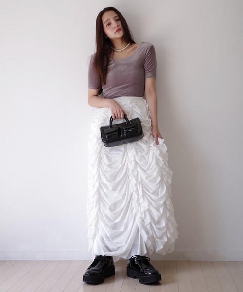 EIMY ISTOIRE(エイミーイストワール)の「フリルスカート(スカート・レディース・ホワイト/ブラック・F)」の4枚目の写真