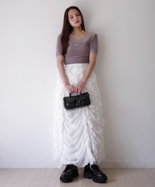 EIMY ISTOIRE(エイミーイストワール)の「フリルスカート(スカート・レディース・ホワイト/ブラック・F)」の3枚目の写真