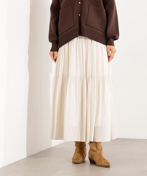 N.（N. Natural Beauty Basic）（エヌエヌナチュラルビューティーベーシック）の「【PS/低身長サイズ】ティアードロングスカート（スカート・レディース・キャメル/オフホワイト/ブラック・MEDIUM/PS）」の4枚目の写真