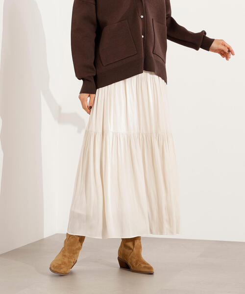 N.（N. Natural Beauty Basic）（エヌエヌナチュラルビューティーベーシック）の「【PS/低身長サイズ】ティアードロングスカート（スカート・レディース・キャメル/オフホワイト/ブラック・MEDIUM/PS）」の7枚目の写真