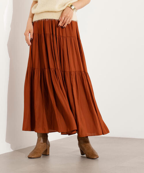 N.（N. Natural Beauty Basic）（エヌエヌナチュラルビューティーベーシック）の「【PS/低身長サイズ】ティアードロングスカート（スカート・レディース・キャメル/オフホワイト/ブラック・MEDIUM/PS）」の3枚目の写真