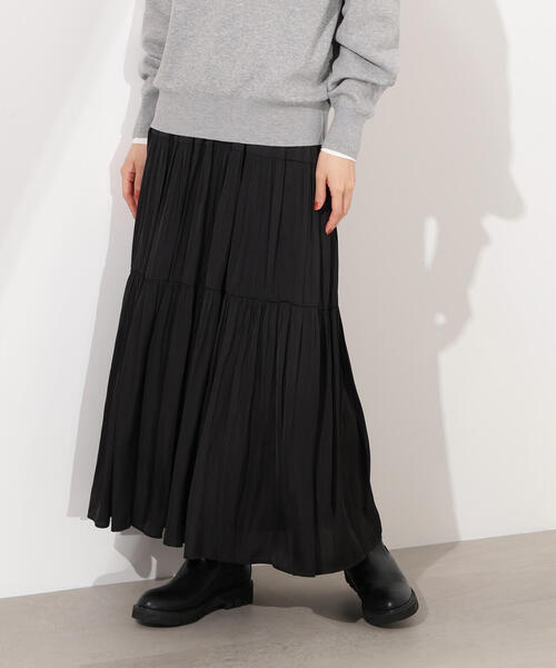 N.（N. Natural Beauty Basic）（エヌエヌナチュラルビューティーベーシック）の「【PS/低身長サイズ】ティアードロングスカート（スカート・レディース・キャメル/オフホワイト/ブラック・MEDIUM/PS）」の2枚目の写真