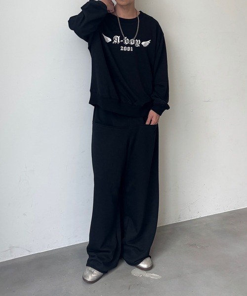 x1oa ダメージスウェットパンツ　黒 KOM（ドットコム） スウェットパンツ ジャージ A'GEM/9 × 「.KOM