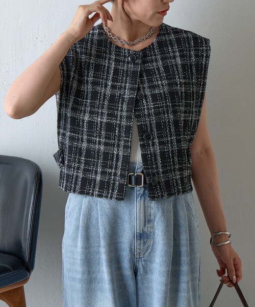 COLONY 2139(コロニートゥーワンスリーナイン)の「ツイードクロップドジレ(ベスト・レディース・ホワイト/ブラック・FREE)」の11枚目の写真