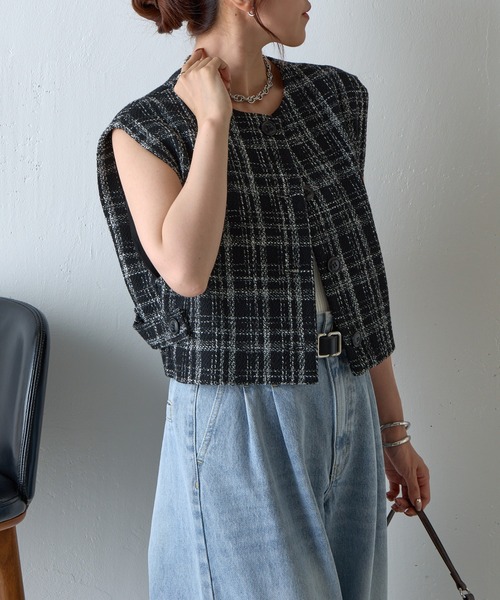 COLONY 2139(コロニートゥーワンスリーナイン)の「ツイードクロップドジレ(ベスト・レディース・ホワイト/ブラック・FREE)」の13枚目の写真