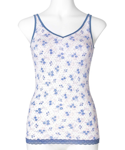 セール】キッドブルー -ピンドットフラワー -カップ付キャミソール