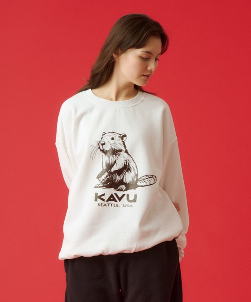 KAVU(カブー)の「KAVU/カブー Beaver Sweat/ビーバースウェット(スウェット・メンズ・ホワイト/グリーン/ゴールド/アッシュグレー/グレー/ブラック・MEDIUM/X-LARGE/LARGE)」の2枚目の写真