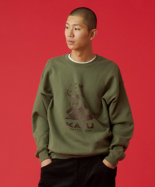 KAVU(カブー)の「KAVU/カブー Beaver Sweat/ビーバースウェット(スウェット・メンズ・ホワイト/グリーン/ゴールド/アッシュグレー/グレー/ブラック・MEDIUM/X-LARGE/LARGE)」の1枚目の写真