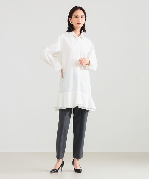 Demi-Luxe BEAMS（デミルクス ビームス）の「【1/15再値下げ】フリルヘム シャツ ワンピース（ワンピース・レディース・ブラック/オフホワイト・ONE SIZE）」の10枚目の写真