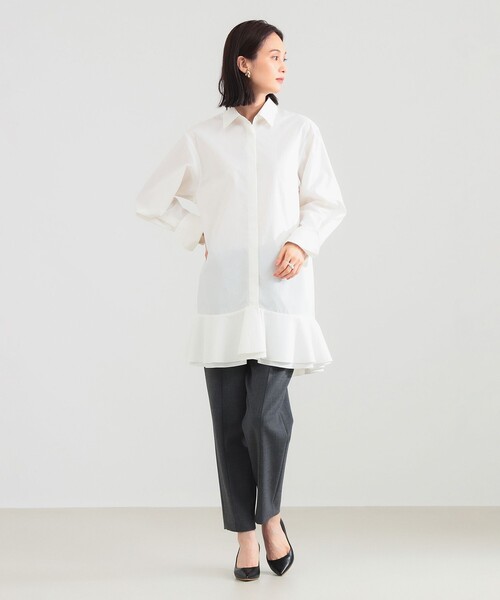 Demi-Luxe BEAMS（デミルクス ビームス）の「【1/15再値下げ】フリルヘム シャツ ワンピース（ワンピース・レディース・ブラック/オフホワイト・ONE SIZE）」の3枚目の写真