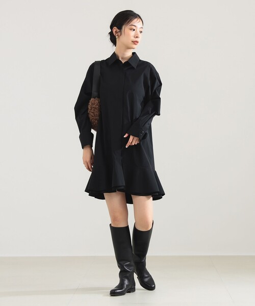 Demi-Luxe BEAMS（デミルクス ビームス）の「【1/15再値下げ】フリルヘム シャツ ワンピース（ワンピース・レディース・ブラック/オフホワイト・ONE SIZE）」の5枚目の写真
