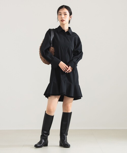 Demi-Luxe BEAMS（デミルクス ビームス）の「【1/15再値下げ】フリルヘム シャツ ワンピース（ワンピース・レディース・ブラック/オフホワイト・ONE SIZE）」の9枚目の写真