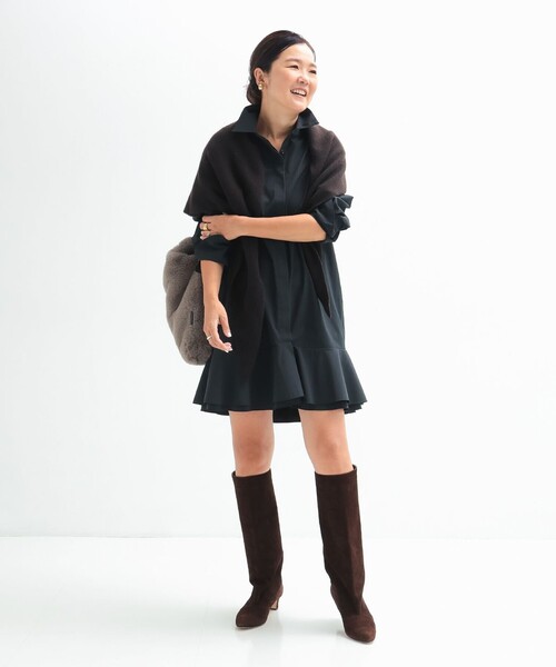 ■専用■美品 デミルクスビームス 3,2万円 シャツワンピース ホワイト 435 Demi-Luxe BEAMS（デミルクス ビームス）フリルヘム シャツ