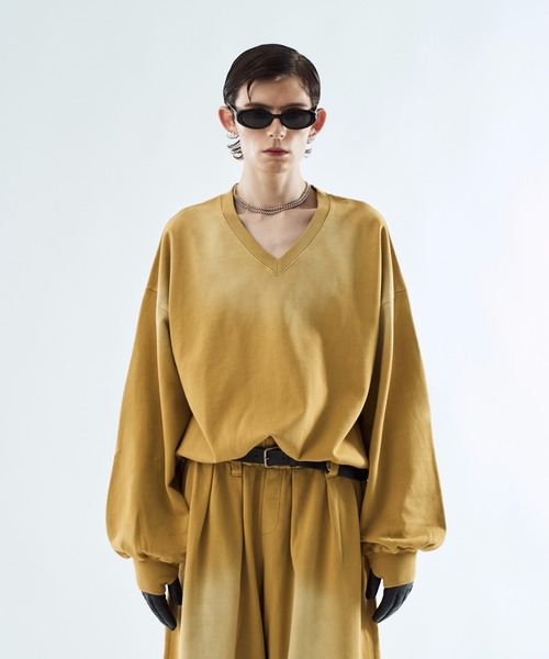 セイト　seyto /ブリーチフェードVネックスウェットトップス Bleach-fade V-neck sweat top ブリーチフェードVネック