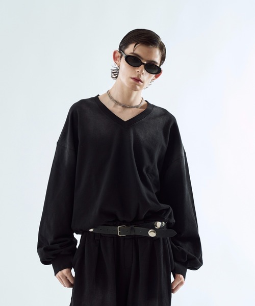 Bleach-fade V-neck sweat top ブリーチフェードVネックスウェット