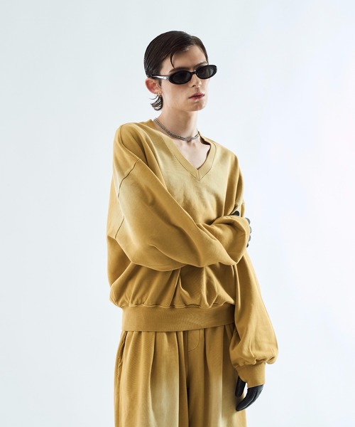 efu vネックブリーチ　スエット セール】Bleach-fade V-neck sweat top ブリーチフェードVネック