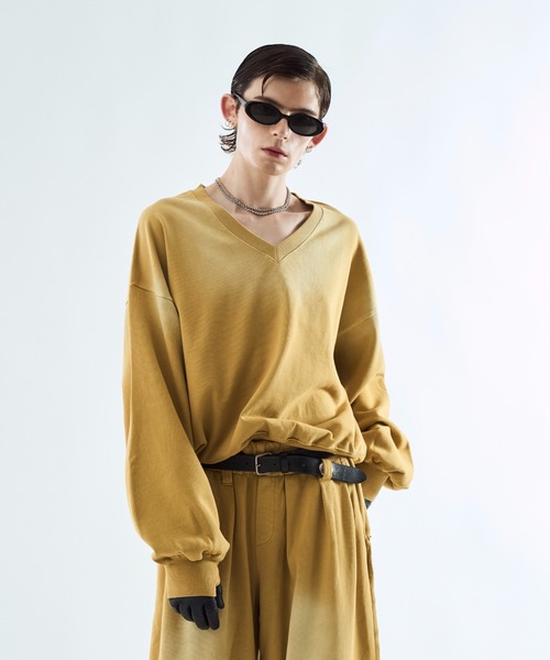 Bleach-fade V-neck sweat top ブリーチフェードVネック