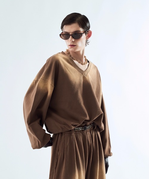 セイト　seyto /ブリーチフェードVネックスウェットトップス Bleach-fade V-neck sweat top ブリーチフェードVネック