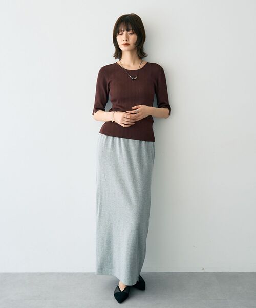 YECCA VECCA（イェッカヴェッカ）の「5分袖リブニット（ニット/セーター・レディース・ブラック/ベージュ/ブラウン・FREE）」の13枚目の写真