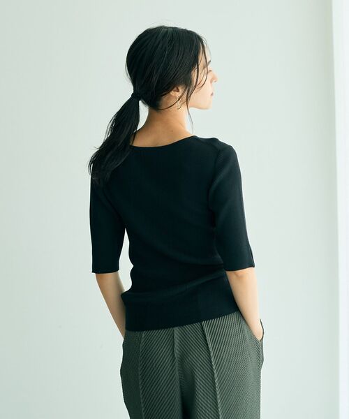 YECCA VECCA（イェッカヴェッカ）の「5分袖リブニット（ニット/セーター・レディース・ブラック/ベージュ/ブラウン・FREE）」の15枚目の写真