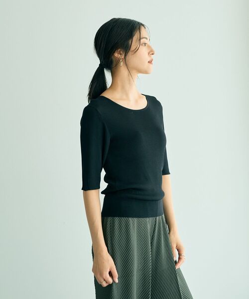 YECCA VECCA（イェッカヴェッカ）の「5分袖リブニット（ニット/セーター・レディース・ブラック/ベージュ/ブラウン・FREE）」の22枚目の写真