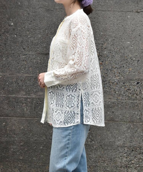 Bleu Bleuet(ブルーブルーエ)の「【ZOZO限定】レーススタンドシャツ(シャツ/ブラウス・レディース・ブラック/オフホワイト・FREE)」の7枚目の写真