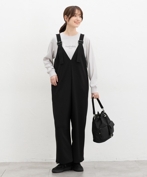 Honeys（ハニーズ）の「【イージーケア】Ｖネックオールインワン（サロペット/オーバーオール・レディース・ダークベージュ/ブラック/チャコール・M/LL/L/S）」の5枚目の写真