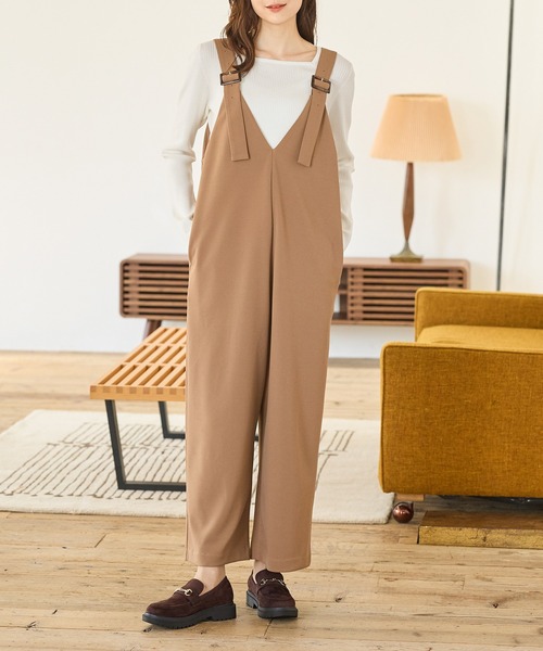 イージーケア】Vネックオールインワン（サロペット/オーバーオール