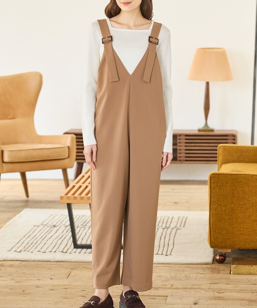 Honeys（ハニーズ）の「【イージーケア】Ｖネックオールインワン（サロペット/オーバーオール・レディース・ダークベージュ/ブラック/チャコール・M/LL/L/S）」の19枚目の写真