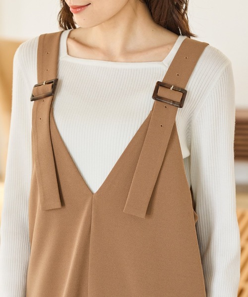 Honeys（ハニーズ）の「【イージーケア】Ｖネックオールインワン（サロペット/オーバーオール・レディース・ダークベージュ/ブラック/チャコール・M/LL/L/S）」の22枚目の写真