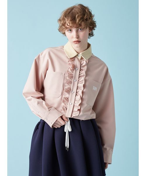 FURFUR（ファーファー）の「ロゴ刺繍フリルシャツ（シャツ/ブラウス・レディース・サックスブルー/ピンク/ブラウン・F）」の7枚目の写真