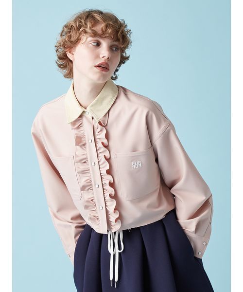 FURFUR（ファーファー）の「ロゴ刺繍フリルシャツ（シャツ/ブラウス・レディース・サックスブルー/ピンク/ブラウン・F）」の4枚目の写真