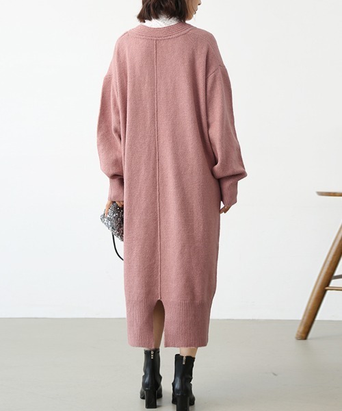 セール】天竺編みVネックニットロングワンピース（ワンピース）｜ONEP