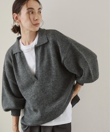 オーバーサイズ スキッパー ポロ襟 ニット