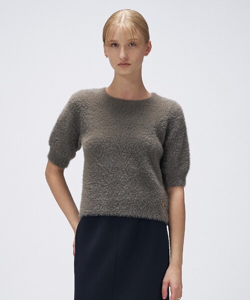 cloenc（クロエンス）の「【手洗い可】フェザーヤーンハーフスリーブニット（ニット/セーター・レディース・ナチュラル/ブラウン系/ピンク・02）」の2枚目の写真