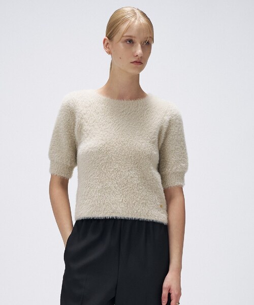 cloenc（クロエンス）の「【手洗い可】フェザーヤーンハーフスリーブニット（ニット/セーター・レディース・ナチュラル/ブラウン系/ピンク・02）」の3枚目の写真