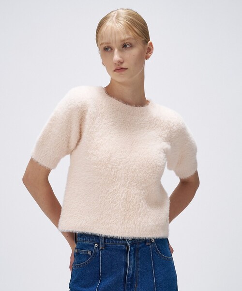 cloenc（クロエンス）の「【手洗い可】フェザーヤーンハーフスリーブニット（ニット/セーター・レディース・ナチュラル/ブラウン系/ピンク・02）」の11枚目の写真