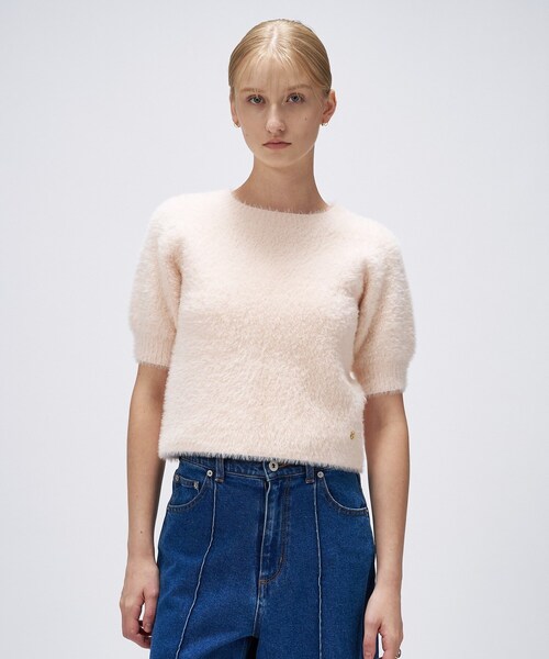 cloenc（クロエンス）の「【手洗い可】フェザーヤーンハーフスリーブニット（ニット/セーター・レディース・ナチュラル/ブラウン系/ピンク・02）」の4枚目の写真