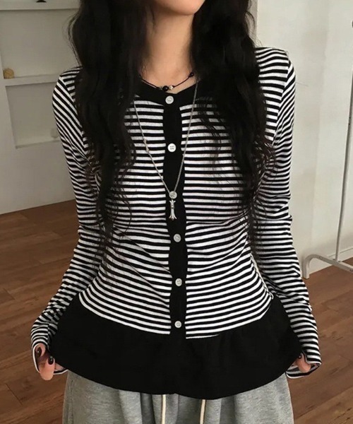 almo(アルモ)の「【LAMPOON】フリルウエストボーダーカーディガン(カーディガン/ボレロ・レディース・ライトグレー/ダークグレー/ホワイト・LARGE/MEDIUM/SMALL)」の17枚目の写真