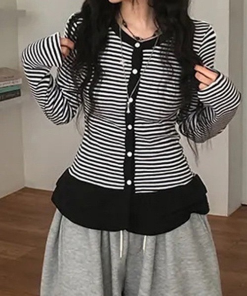 almo(アルモ)の「【LAMPOON】フリルウエストボーダーカーディガン(カーディガン/ボレロ・レディース・ライトグレー/ダークグレー/ホワイト・LARGE/MEDIUM/SMALL)」の20枚目の写真