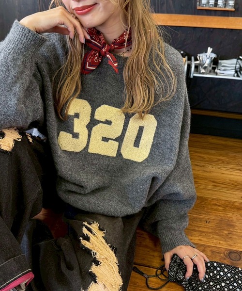 DOUBLE NAME（ダブルネーム）の「さがらワッペンロゴニットプルオーバー（ニット/セーター・レディース・グレー/オフホワイト/ブラウン・FREE）」の7枚目の写真