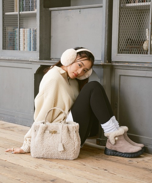 セール】ショルダーベルト付属2WAY フェイクファーハンドバッグ