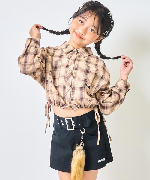 ANAP kids（アナップキッズ）の「サイド シャーリング チェックシャツ【ジュニアお揃い】（シャツ/ブラウス・キッズ・ベージュ/ブラウン/ブラック・110/130/120）」の3枚目の写真