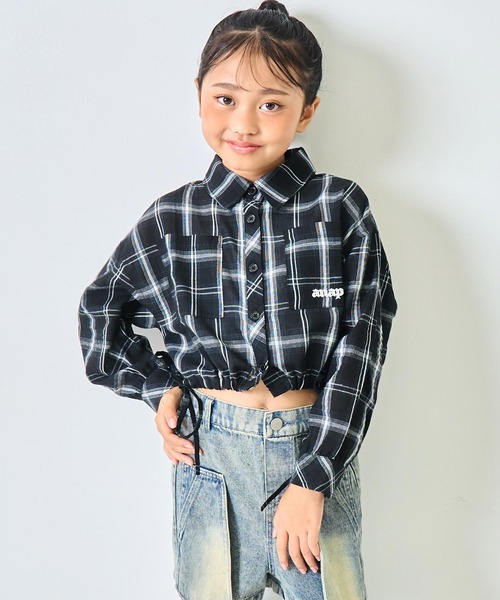 ANAP kids（アナップキッズ）の「サイド シャーリング チェックシャツ【ジュニアお揃い】（シャツ/ブラウス・キッズ・ベージュ/ブラウン/ブラック・110/130/120）」の2枚目の写真