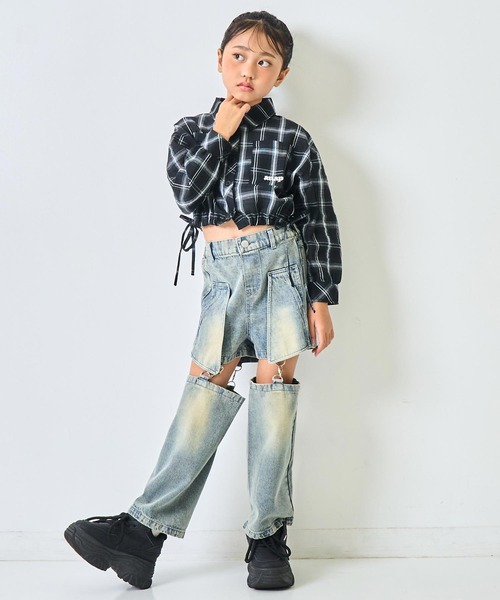 ANAP kids（アナップキッズ）の「サイド シャーリング チェックシャツ【ジュニアお揃い】（シャツ/ブラウス・キッズ・ベージュ/ブラウン/ブラック・110/130/120）」の12枚目の写真